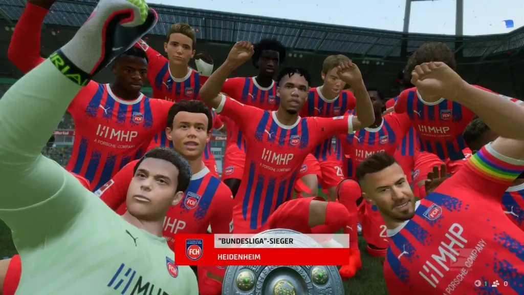 Das Bild zeigt die Meisterfeier des FC Heidenheim im FC 25 Karrieremodus