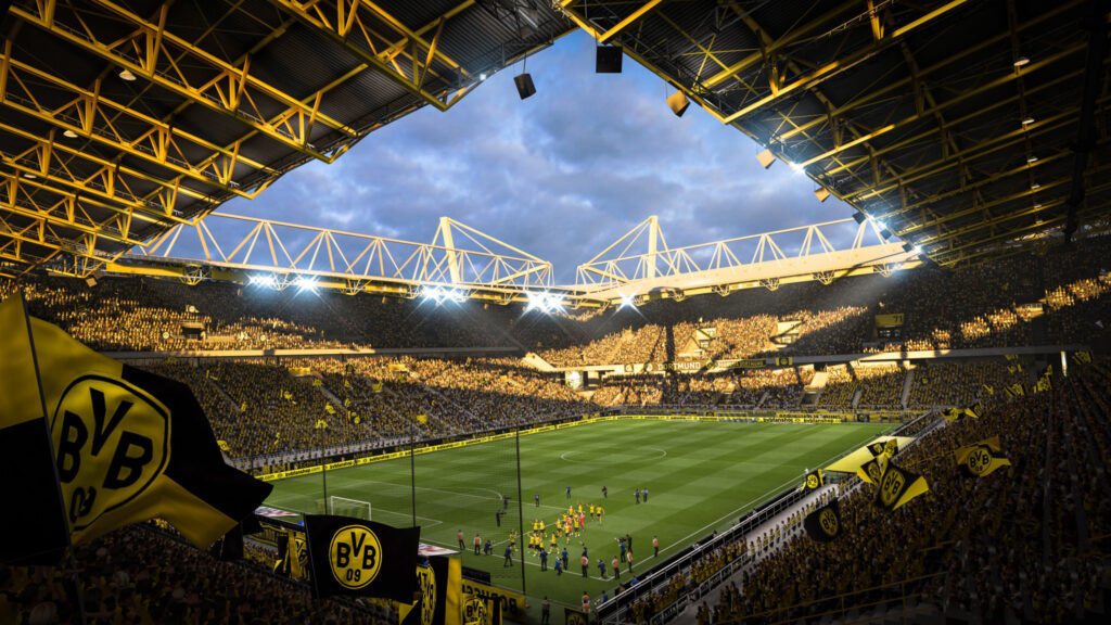 Das Bild zeigt den Signal Iduna Park von borussia Dortmund im EA FC 25 Karrrieremodus, der auch im EA FC 26 Karrieremodus dabei sein soll