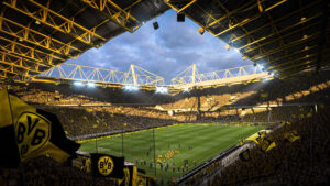 Das Bild zeigt den Signal Iduna Park von borussia Dortmund im EA FC 25 Karrrieremodus, der auch im EA FC 26 Karrieremodus dabei sein soll