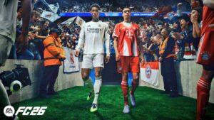 Da Bild zeigt Jude Bellingham und Jamal Musiala im EA FC 26 Karrieremodus