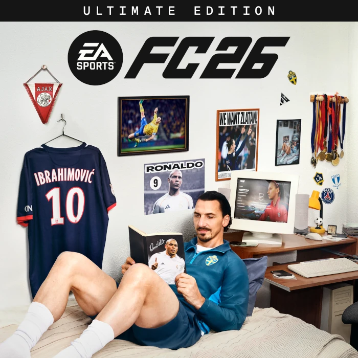 Das Bild zeigt Zlatan Ibrahimovic auf dem Cover von EA FC 26 Karrieremodus